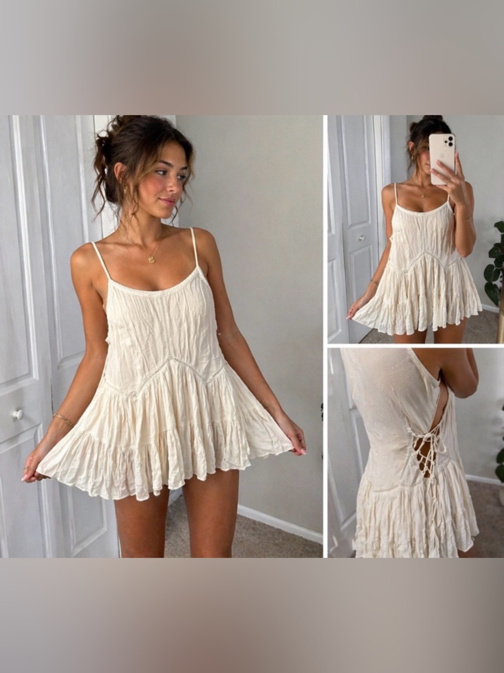 ✨ Boho Cream Lace-Up Babydoll Tank | Glamorous Size Small ✨